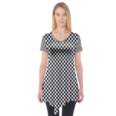 Sports Racing Chess Squares Black White Short Sleeve Tunic  by EDDArt