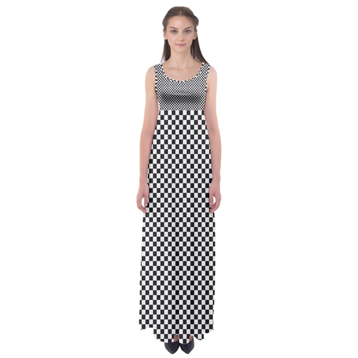 Sports Racing Chess Squares Black White Empire Waist Maxi Dress