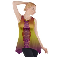 Flower Of Life Vintage Gold Ornaments Red Purple Olive Side Drop Tank Tunic by EDDArt