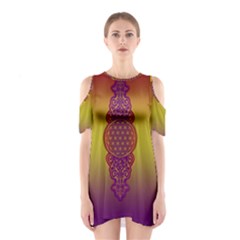 Flower Of Life Vintage Gold Ornaments Red Purple Olive Cutout Shoulder Dress by EDDArt