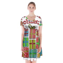 Happy Holidays - Gifts And Stars Short Sleeve V-neck Flare Dress by Valentinaart