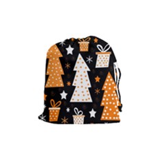 Orange Playful Xmas Drawstring Pouches (medium)  by Valentinaart