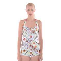 Multicolor Abstract Painting  Boyleg Halter Swimsuit  by GabriellaDavid