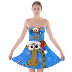 Xmas Giraffe - Blue Strapless Bra Top Dress by Valentinaart