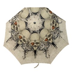 Awesome Skull With Flowers And Grunge Folding Umbrellas by FantasyWorld7