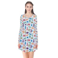 Blue Colorful Cats Silhouettes Pattern Flare Dress by Contest580383