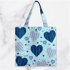 Light And Dark Blue Hearts Zipper Grocery Tote Bag by LovelyDesigns4U