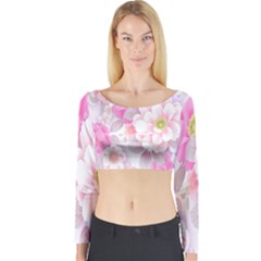 Cute Pink Flower Pattern  Long Sleeve Crop Top by Brittlevirginclothing