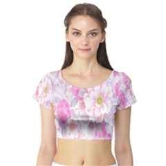 Cute Pink Flower Pattern  Short Sleeve Crop Top (tight Fit) by Brittlevirginclothing