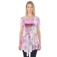 Cute Pink Flower Pattern  Short Sleeve Tunic  by Brittlevirginclothing