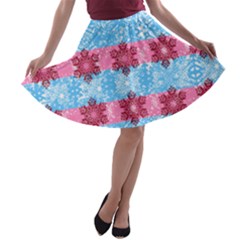 Pink Snowflakes Pattern A-line Skater Skirt by Brittlevirginclothing