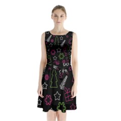 Elegant Xmas Pattern Sleeveless Chiffon Waist Tie Dress by Valentinaart