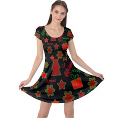 Red And Green Xmas Pattern Cap Sleeve Dresses by Valentinaart