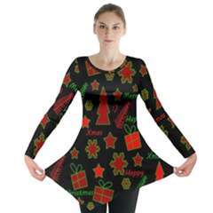 Red And Green Xmas Pattern Long Sleeve Tunic  by Valentinaart