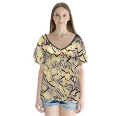 Ink Drawing V-neck Flutter Sleeve Top by DeneWestUK