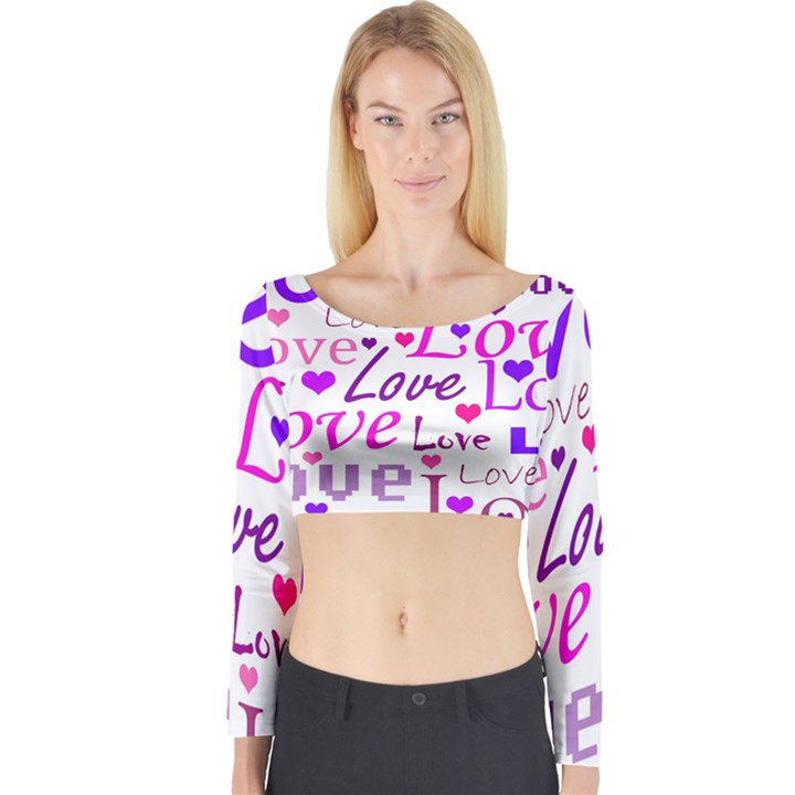 Love pattern Long Sleeve Crop Top