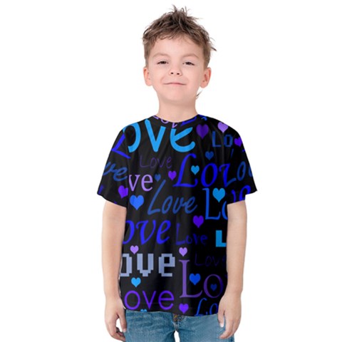 Blue Love Pattern Kids  Cotton Tee by Valentinaart