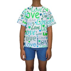 Love Pattern - Green And Blue Kids  Short Sleeve Swimwear by Valentinaart