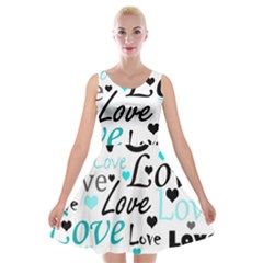 Love Pattern - Cyan Velvet Skater Dress by Valentinaart