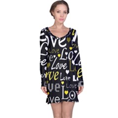 Yellow Love Pattern Long Sleeve Nightdress by Valentinaart