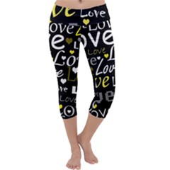 Yellow Love Pattern Capri Yoga Leggings by Valentinaart