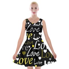 Yellow Love Pattern Velvet Skater Dress by Valentinaart