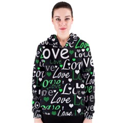 Green Valentine s Day Pattern Women s Zipper Hoodie by Valentinaart