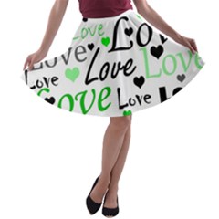 Green  Valentine s Day Pattern A-line Skater Skirt by Valentinaart