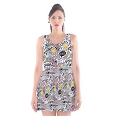 Communication Web Seamless Pattern Scoop Neck Skater Dress by kostolom3000shop