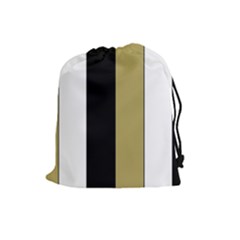 Black Brown Gold White Stripes Elegant Festive Stripe Pattern Drawstring Pouches (large)  by yoursparklingshop