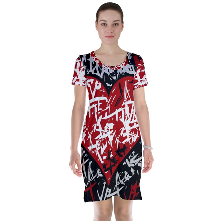 Red graffiti style hart  Short Sleeve Nightdress