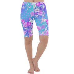 Colorful Pastel  Flowers Cropped Leggings  by Brittlevirginclothing