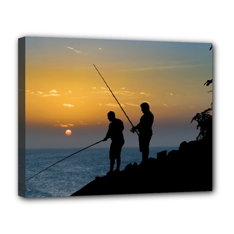 Two Men Fishing At Shore Canvas 14  X 11  by dflcprints