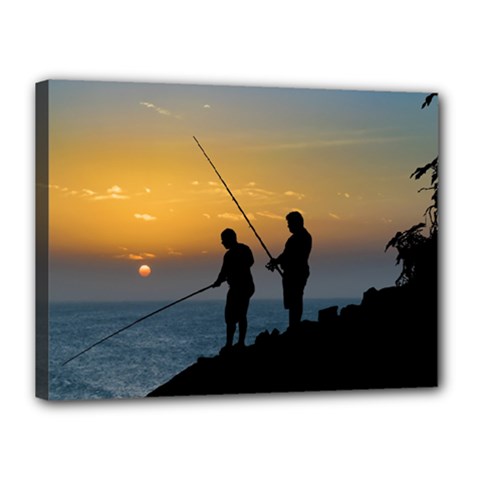 Two Men Fishing At Shore Canvas 16  X 12  by dflcprints