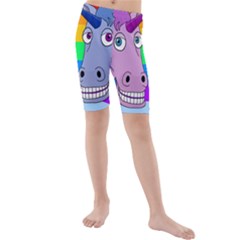 Unicorn Love Kids  Mid Length Swim Shorts by Valentinaart