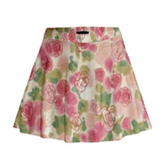 Aquarelle Pink Flower  Mini Flare Skirt by Brittlevirginclothing