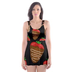 Chocolate Strawberries Pattern Skater Dress Swimsuit by Valentinaart