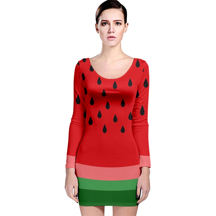 Watermelon  Long Sleeve Velvet Bodycon Dress