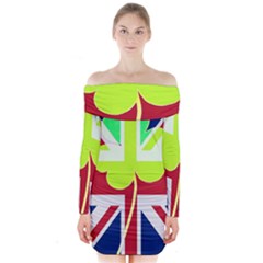 Irish British Shamrock United Kingdom Ireland Funny St  Patrick Flag Long Sleeve Off Shoulder Dress by yoursparklingshop