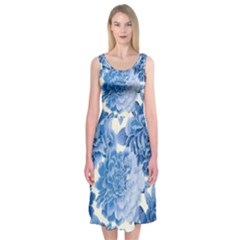 Blue Flowers Midi Sleeveless Dress by Brittlevirginclothing