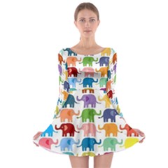 Colorful Small Elephants Long Sleeve Skater Dress by Brittlevirginclothing