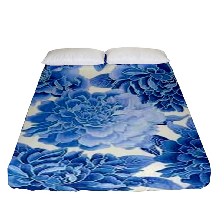 Blue flower Fitted Sheet (King Size)