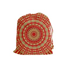 Gold And Red Mandala Drawstring Pouches (large)  by Amaryn4rt