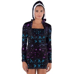 Stars Pattern Seamless Design Women s Long Sleeve Hooded T-shirt by Amaryn4rt