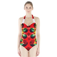 Abstract Digital Design Halter Swimsuit by Amaryn4rt