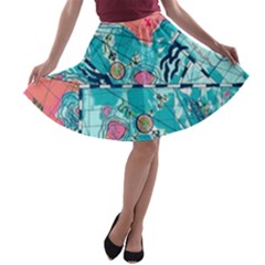 Map A-line Skater Skirt by Brittlevirginclothing