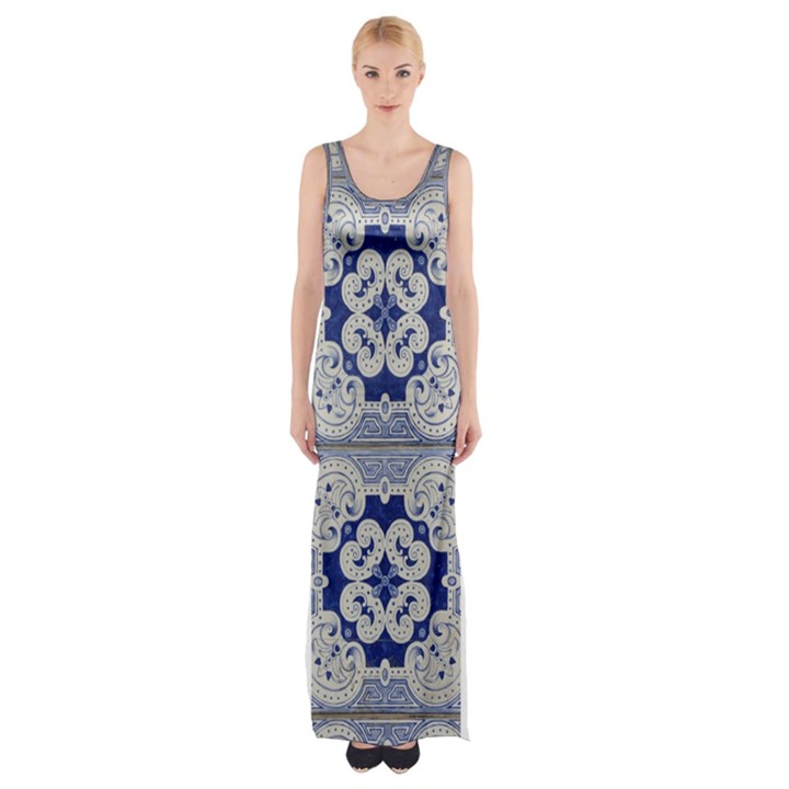 Ceramic Portugal Tiles Wall Maxi Thigh Split Dress