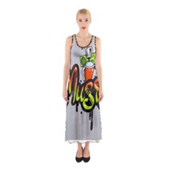 Graffiti Word Character Print Spray Can Element Player Music Notes Drippy Font Text Sample Grunge Ve Sleeveless Maxi Dress by Foxymomma