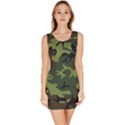 Camouflage Green Brown Black Sleeveless Bodycon Dress View1