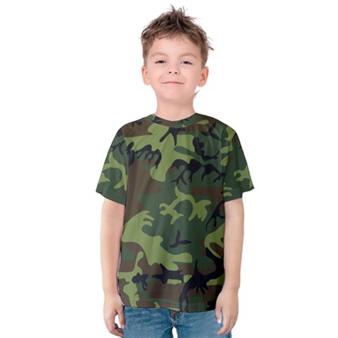 Camouflage Green Brown Black Kids  Cotton Tee by Nexatart